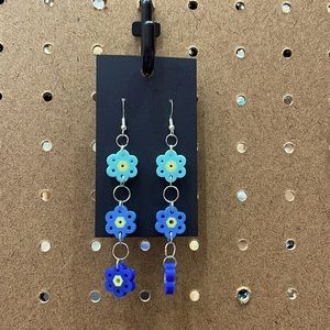 Blue Dangled Flower Perler Bead Earrings
